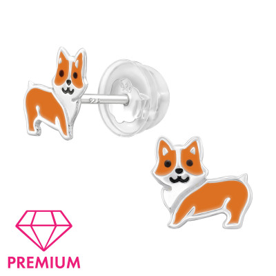 Children's Silver Corgi Dog Ear Studs with Epoxy