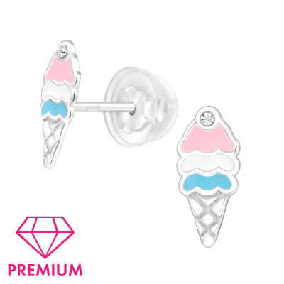 Ice Cream Children's Sterling Silver Premium Kid Jewelry with Crystal and Epoxy