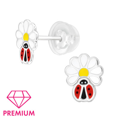 Ladybug and Daisy Children's Sterling Silver Premium Kid Jewelry with Epoxy