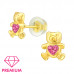 Premium Children's Silver Bear Ear Studs with Crystal