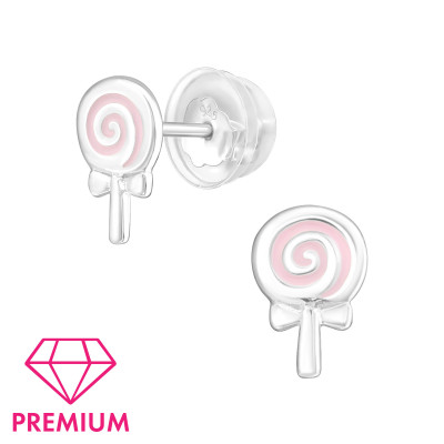 Premium Children's Silver Lollipop Ear Studs with Epoxy