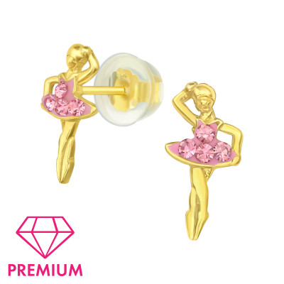 Premium Children's Silver Ballerina Ear Studs with Crystal