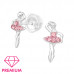 Premium Children's Silver Ballerina Ear Studs with Crystal