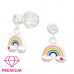 Premium Children's Silver Ear Studs with Hanging Epoxy Rainbow and Cubic Zirconia