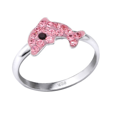 Dolphin Children's Sterling Silver Ring with Crystal