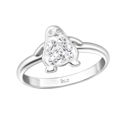 Children's Silver Penguin Ring with Crystal