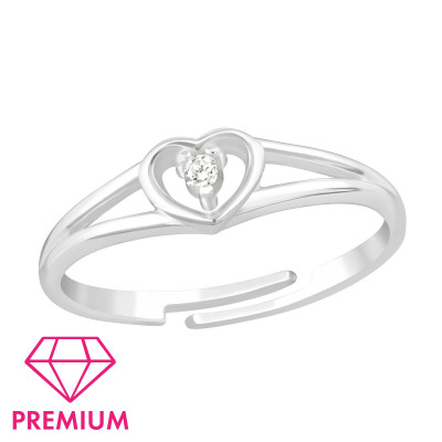 Premium Children's Silver Heart Adjustable Ring with Cubic Zirconia (Adjustable Size 2.5-3.5)