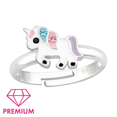 Children's Silver Unicorn Adjustable Ring with Crystal and Epoxy