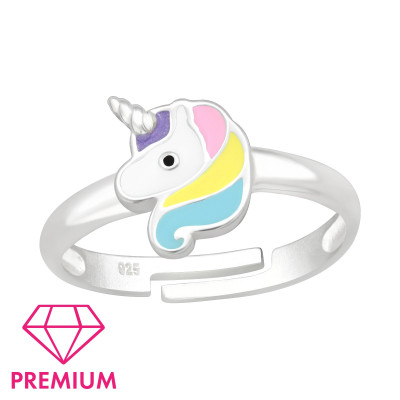 Children's Silver Unicorn Adjustable Ring with Epoxy