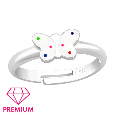 Children's Silver Butterfly Adjustable Ring with Epoxy