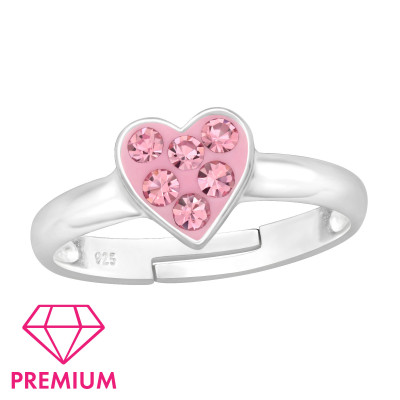 Children's Silver Heart Adjustable Ring with Crystal (size 2.5 is adjustable from 2.5-3.5 / size 4 is adjustable from 4-5)