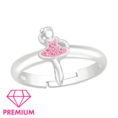 Children's Silver Ballet Girl Adjustable Ring with Crystal