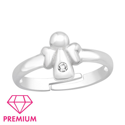 Children's Silver Angel Adjustable Ring with Crystal