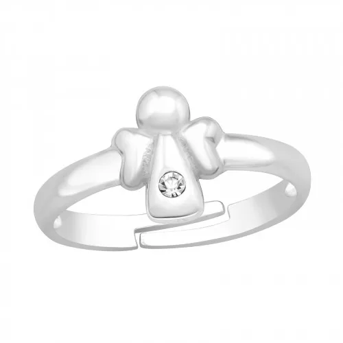 Children S Silver Angel Adjustable Ring With Crystal Adjustable Size 2 5 3 5