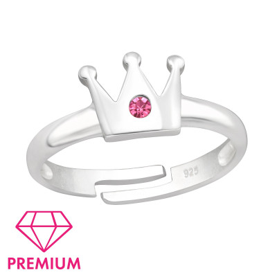 Children's Silver Crown Adjustable Ring with Crystal