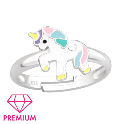 Children's Silver Unicorn Adjustable Ring with Epoxy