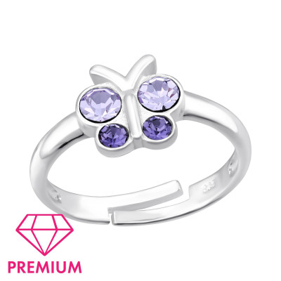 Children's Silver Butterfly Adjustable Ring with Crystal