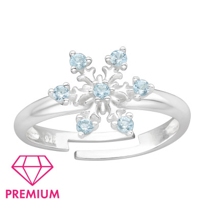 Children's Silver Snowflake Adjustable Ring with Cubic Zirconia