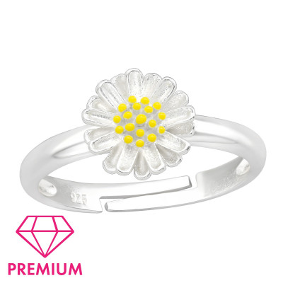 Children's Silver Flower Adjustable Ring with Epoxy