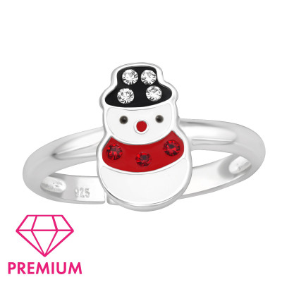 Children's Silver Snowman Adjustable Ring with Crystal and Epoxy