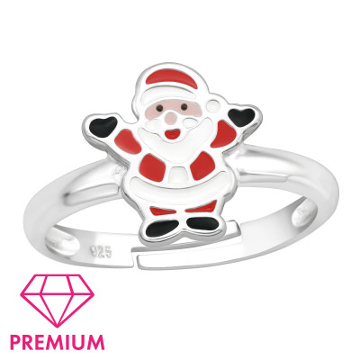 Children's Silver Santa Claus Adjustable Ring with Epoxy