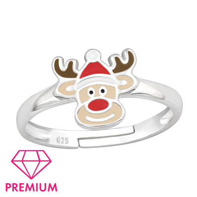 Children's Silver Reindeer Adjustable Ring with Epoxy