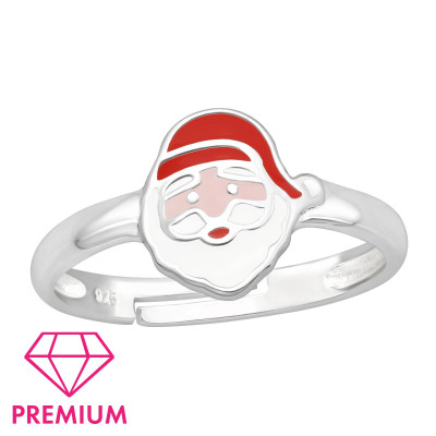 Children's Silver Santa Claus Adjustable Ring with Epoxy