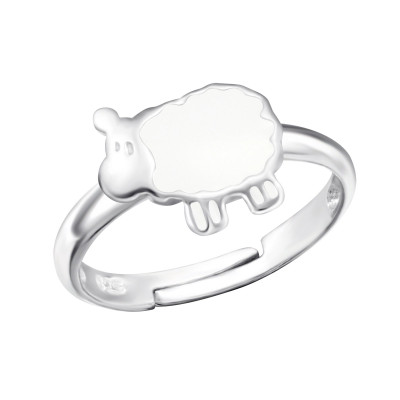 Sheep Children's Sterling Silver Adjustable Ring with Epoxy