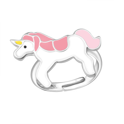 Children's Silver Unicorn Adjustable Ring with Epoxy