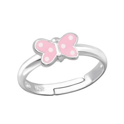 Butterfly Children's Sterling Silver Adjustable Ring with Epoxy