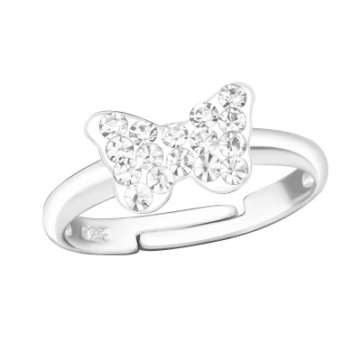 Children's Silver Butterfly Adjustable Ring with Crystal