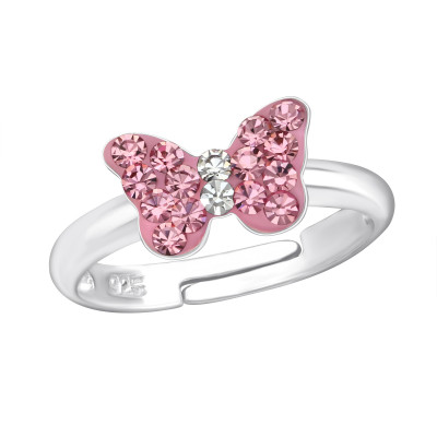 Children's Silver Butterfly Adjustable Ring with Crystal