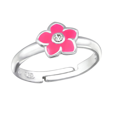 Children's Silver Flower Adjustable Ring with Crystal and Epoxy