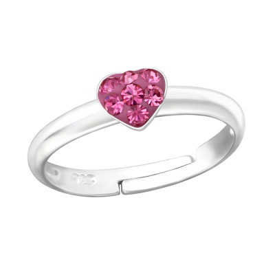 Children's Silver Heart Adjustable Ring with Crystal