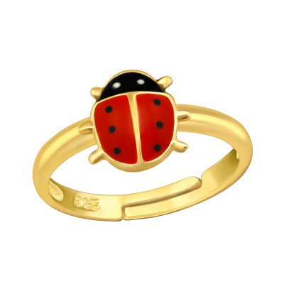 Children's Silver Ladybug Adjustable Ring with Epoxy