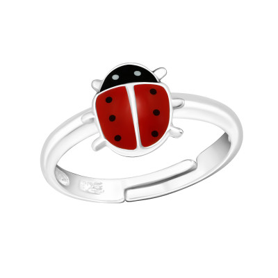 Children's Silver Ladybug Adjustable Ring with Epoxy