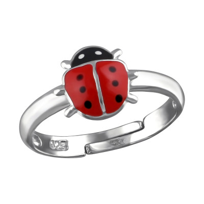 Children's Silver Ladybug Adjustable Ring with Epoxy