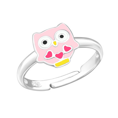 Children's Silver Owl Adjustable Ring with Epoxy