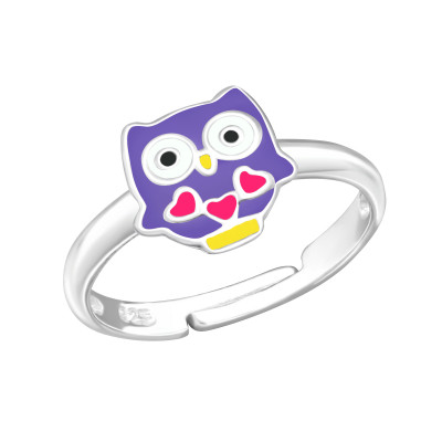 Children's Silver Owl Adjustable Ring with Epoxy