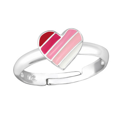 Children's Silver Heart Adjustable Ring with Epoxy