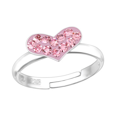 Children's Silver Heart Adjustable Ring with Crystal