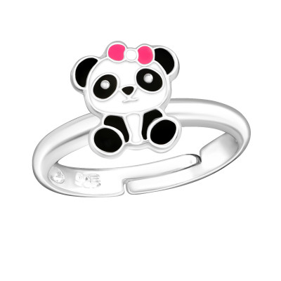 Children's Silver Panda Adjustable Ring with Epoxy (Adjustable Size 2.5-3.5)