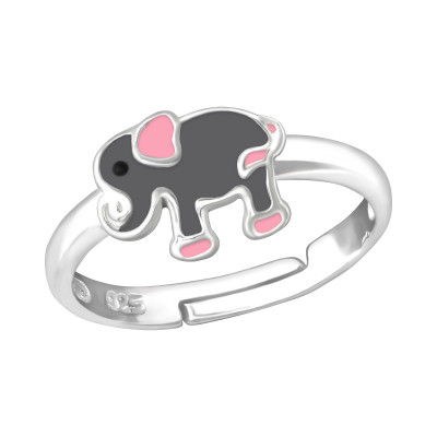 Children's Silver Elephant Adjustable Ring with Epoxy