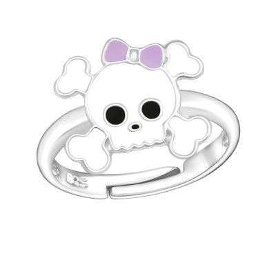 Children's Silver Skull Adjustable Ring with Epoxy