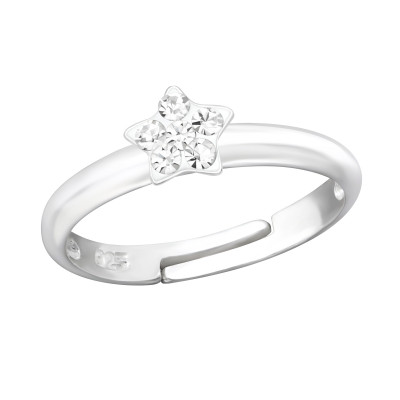 Children's Silver Star Adjustable Ring with Crystal