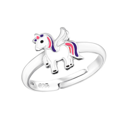 Children's Silver Unicorn Adjustable Ring with Epoxy