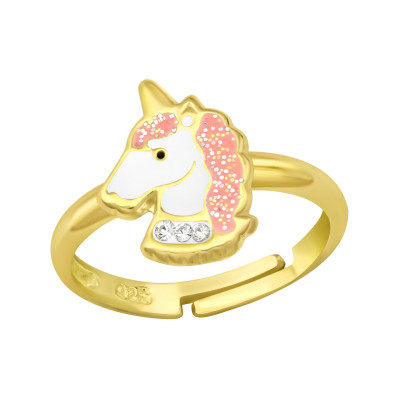 Children's Silver Unicorn Adjustable Ring with Crystal and Epoxy