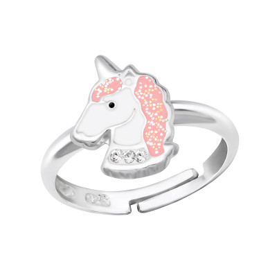 Children's Silver Unicorn Adjustable Ring with Crystal and Epoxy