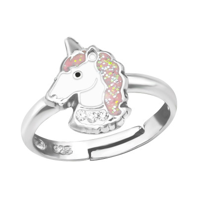 Children's Silver Unicorn Adjustable Ring with Crystal and Epoxy