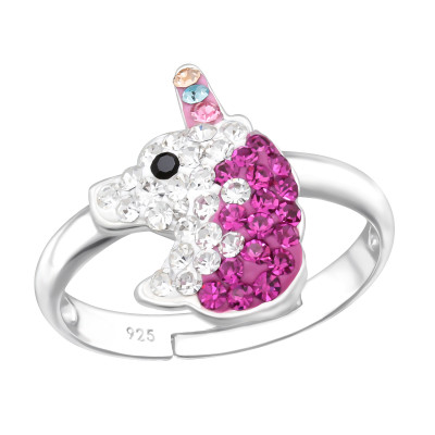 Children's Silver Unicorn Adjustable Ring with Crystals